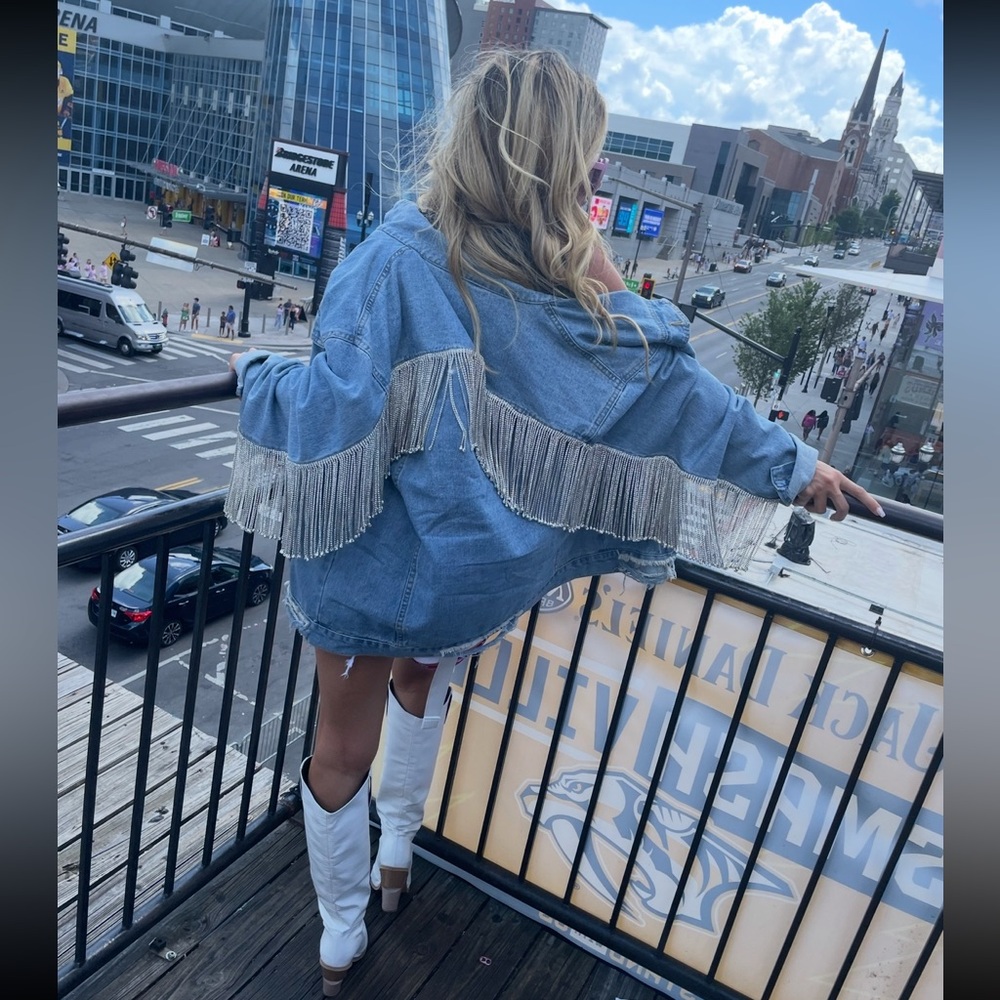Denim Rhinestone Fringe Jacket!